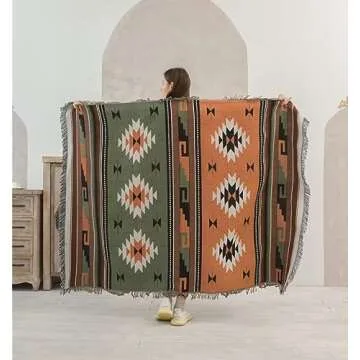 Lqprom Southwest Throw Blankets Aztec Southwestern Throws Cover Boho Native American Blankets for Gift Sofa Table Bed Living Room Decor Outdoor Camping Picnic Tent Beach Car Traveling 51"x63"