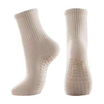 STNFAMILI Non Slip Pilates Yoga Socks with Grips for Women, Non Skid Sticky Socks (2 Pairs - Beige)