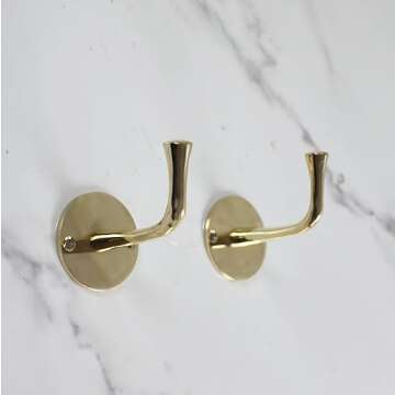 JUVOSY Unlacquered Brass Wall Hooks – Heavy Duty Handcrafted Coat & Towel Hooks with Vintage Patin...