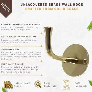 JUVOSY Heavy Duty Brass Wall Hooks for Bathroom & Entryway