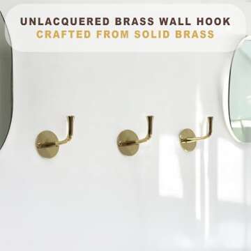 JUVOSY Heavy Duty Brass Wall Hooks for Bathroom & Entryway