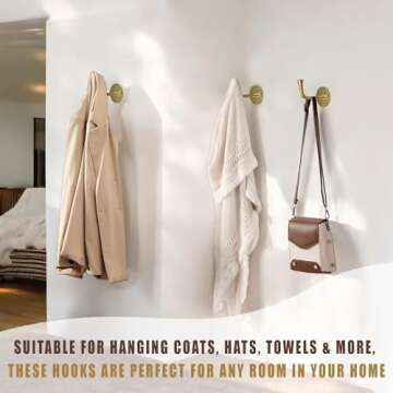 JUVOSY Heavy Duty Brass Wall Hooks for Bathroom & Entryway