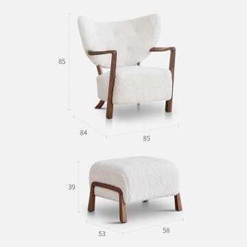 ESRADA Modern Accent Chair Lambswool Fabric Armchair Modern Fluffy Chair with Arm Sherpa Upholstered Leisure Chair with & Armrest for Bedroom Office Living Room A- no Stool