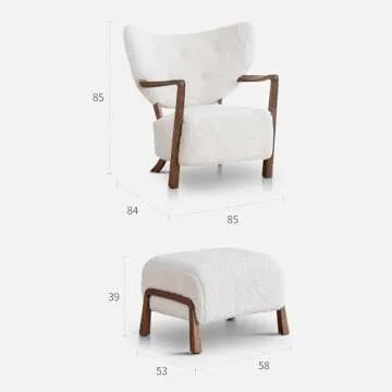 ESRADA Modern Accent Chair Lambswool Fabric Armchair Modern Fluffy Chair with Arm Sherpa Upholstered Leisure Chair with & Armrest for Bedroom Office Living Room A- no Stool