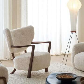 ESRADA Modern Accent Chair Lambswool Fabric Armchair Modern Fluffy Chair with Arm Sherpa Upholstered Leisure Chair with & Armrest for Bedroom Office Living Room A- no Stool