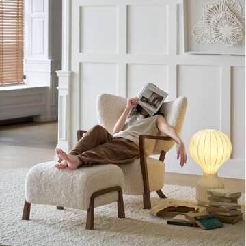 ESRADA Modern Accent Chair Lambswool Fabric Armchair Modern Fluffy Chair with Arm Sherpa Upholstered Leisure Chair with & Armrest for Bedroom Office Living Room A- no Stool