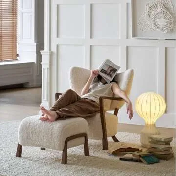 ESRADA Modern Accent Chair Lambswool Fabric Armchair Modern Fluffy Chair with Arm Sherpa Upholstered Leisure Chair with & Armrest for Bedroom Office Living Room A- no Stool