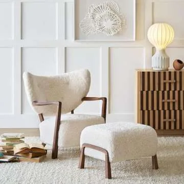 ESRADA Modern Accent Chair Lambswool Fabric Armchair Modern Fluffy Chair with Arm Sherpa Upholstered Leisure Chair with & Armrest for Bedroom Office Living Room A- no Stool