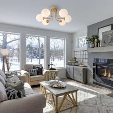 Hoengles Modern Semi Flush Mount Ceiling Light,Gold White Glass Shade Semi Ceiling Light 6-Light,Sputnik Chandeliers for Bedroom Living Room Hallway Dining Room Lighting Fixture