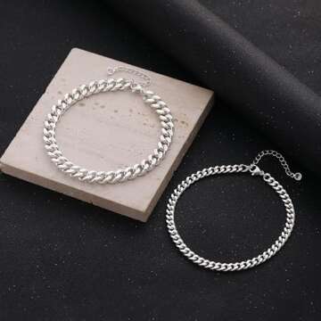 Plucar Trendy Silver Anklets Set for Women – Layered Cuban Links