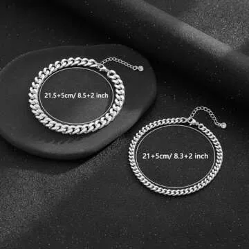 Plucar Trendy Silver Anklets Set for Women – Layered Cuban Links