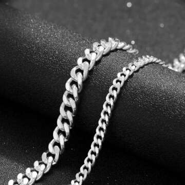 Plucar Trendy Silver Anklets Set for Women – Layered Cuban Links