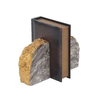 CosmoLiving by Cosmopolitan Polystone Geode Bookends with Gold Detailing, Set of 2 5"W, 7"H, Gray