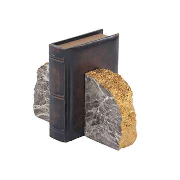CosmoLiving by Cosmopolitan Polystone Geode Bookends with Gold Detailing, Set of 2 5"W, 7"H, Gray