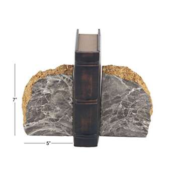 CosmoLiving by Cosmopolitan Polystone Geode Bookends with Gold Detailing, Set of 2 5"W, 7"H, Gray