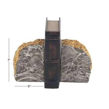 CosmoLiving by Cosmopolitan Polystone Geode Bookends with Gold Detailing, Set of 2 5"W, 7"H, Gray