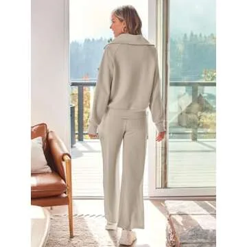 AUTOMET Womens 2 Piece Outfits Long Sleeve Sweatsuits Matching Sets Half Zip Sweatshirts with Wide Leg Sweatpants CoffeeGrey M