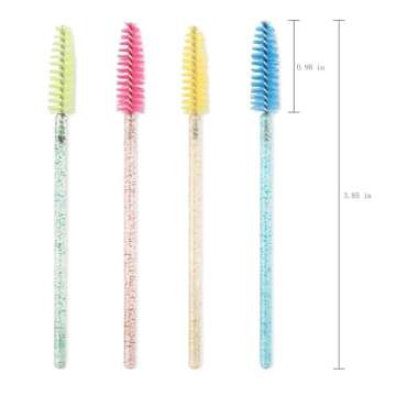 i-Laesh 100 Pcs Disposable Eyelash Brushes, Mascara Wands, Spoolies for Eyelash Extensions, Spoolie Eyebrow Brow Makeup Supplies Kit Glitter Applicator Tool Accessories Bristle (Crystal Pink)