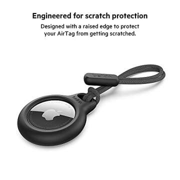 Belkin Apple Airtag Secure Holder With Strap - Apple Air Tag Keychain - Airtag Holder With Strap For Key Ring - Airtag Keychain Accessories - Scratch Resistant Airtag Case With Raised Edges - Black