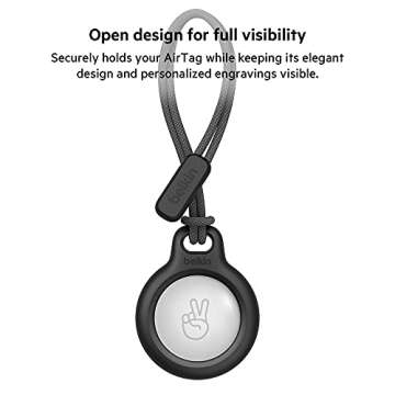 Belkin Apple Airtag Secure Holder With Strap - Apple Air Tag Keychain - Airtag Holder With Strap For Key Ring - Airtag Keychain Accessories - Scratch Resistant Airtag Case With Raised Edges - Black