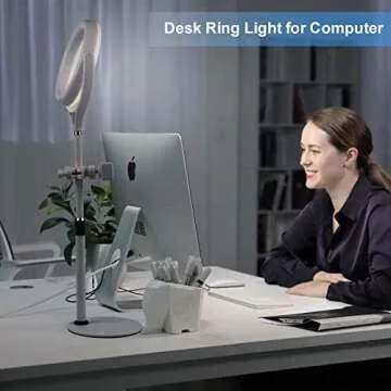 Desktop Ring Light for Zoom Meetings - 8'' Computer Ring Light with Stand and Phone Holder, Laptop Ring Light for Video Conference/Online Video Call/Make up/Video Recording/Webcam/Live Streaming