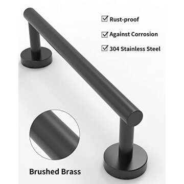 RARXTR 12 Inches Matte Black Towel Bar for Bathroom Kitchen Hand Towel Holder Dish Cloths Hanger SUS304 Stainless Steel RUSTPROOF Wall Mount (Matte Black 12-inch)