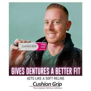 Cushion Grip Thermoplastic Denture Adhesive, 1 oz - Refits and Tightens Loose Upper and Lower Dentures and Partials | Non-Glue Adhesive, Acts Like a Soft Reliner