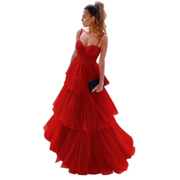 Women's Tulle Prom Dress Sexy A Line Corset Tiered Layered Evening Gown Sweetheart Bow Formal Maxi D...