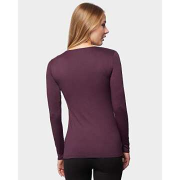 32 Degrees Heat Womens Ultra Soft Thermal Lightweight Baselayer Scoop Neck Long Sleeve Top, Eggplant, Large