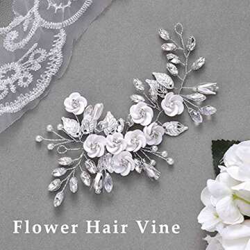 Latious Silver Flower Bride Wedding Hair Vine - Rhinestone Bridal Hairpiece for Elegant Occasions