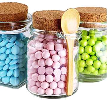ericotry 8oz 250ML Reusable Thick Clear Glass Storage Jar with Cork Stopper and Wooden Spoon For Kee...