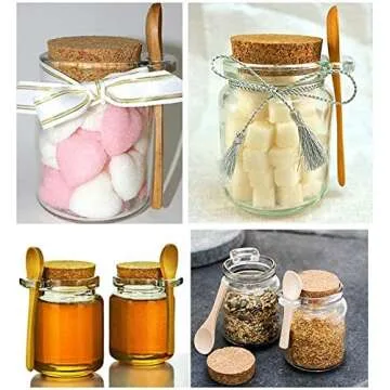 ericotry 8oz 250ML Reusable Thick Clear Glass Storage Jar with Cork Stopper and Wooden Spoon For Keeps Food Dry Fresh for Home Kitchen Bathroom Cosmetics Gifts Travel