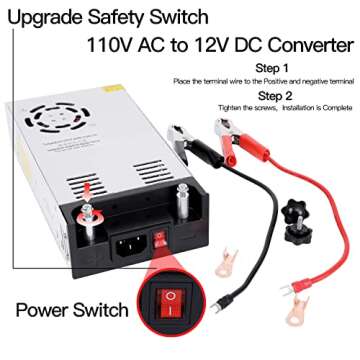 High-Power SMPS 110V/220V AC to 12V DC Converter - 50A 600W Power Supply - Adjustable Switch Transfo...