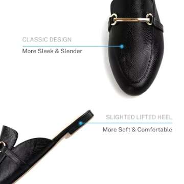 MUSSHOE Mules for Women Flats Comfortable Slip on Women Mules Backless Loafers,Black Snake pu 7