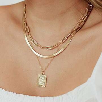 Fiusem Gold Plated Necklace for Women, Gold Plated Chain for women 14K Real Gold Plated Herringbone Necklace for Women, 4mm(W) 18"(L)