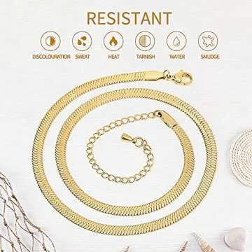 Fiusem Gold Plated Necklace for Women, Gold Plated Chain for women 14K Real Gold Plated Herringbone Necklace for Women, 4mm(W) 18"(L)