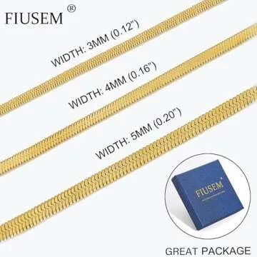 Fiusem Gold Plated Necklace for Women, Gold Plated Chain for women 14K Real Gold Plated Herringbone Necklace for Women, 4mm(W) 18"(L)