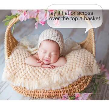 Zeroest Baby Photography Props Basket Braid Wool Wrap Newborn Photo Shoot Baskets Filler Posing Stuffer Background Blanket (Beige)