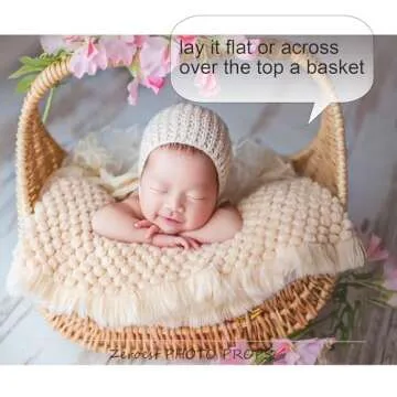 Zeroest Baby Photography Props Basket Braid Wool Wrap Newborn Photo Shoot Baskets Filler Posing Stuffer Background Blanket (Beige)