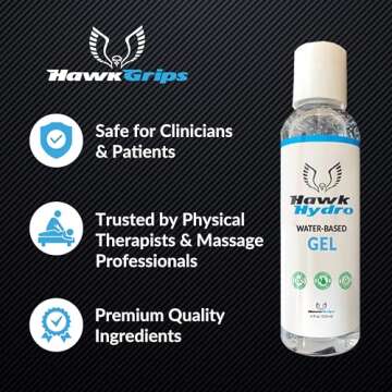 HawkGrips HawkHydro 4oz Water-Based Massage Emollient Gel, Professional Muscle Scraping Gel, IASTM Massage Gel, Skin Emollient Gel, Deep Tissue, Massage Gel for Massage Therapy, Pack of 1
