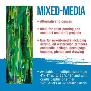 U.S. Art Supply 10" x 20" Birch Wood Paint Pouring Panel Boards, Gallery 1-1/2" Deep Cradle (Pack of 2) - Artist Depth Wooden Wall Canvases - Painting Mixed-Media Craft, Acrylic, Oil, Encaustic