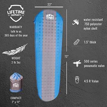 TNH Outdoors Premium Self Inflating Sleeping Pad - Lightweight Foam Padding & Superior Insulation fo...