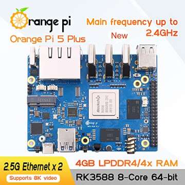 Orange Pi 5 Plus 4GB Rockchip RK3588 8 Core 64 Bit Single Board Computer, 2.4GHz Frequency 8K Video Decoding Open Source Development Board Run Orange Pi OS, Android, Debian, Ubuntu (OPi 5 Plus 4G)