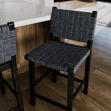 Maven Lane 26" Noah Counter Stool with Artisan Woven Vegan Leather