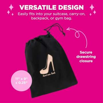 Miamica “Head Over Heels” Shoe Storage Bag, Black, 11” x 9” x 0.25”, Shoe Bag for Women, P...