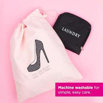 Miamica “Head Over Heels” Shoe Storage Bag, Black, 11” x 9” x 0.25”, Shoe Bag for Women, Protects Footwear & Luggage - Interior Divider, Fits 1-2 Pairs