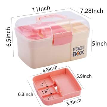 Kinsorcai 11'' Plastic Box Organizer with Removable Tray, Sewing Box Organizer, Art & Craft Storage ...