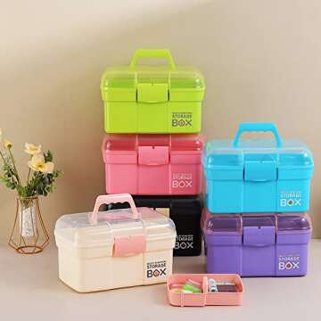 Kinsorcai 11'' Plastic Box Organizer with Removable Tray, Sewing Box Organizer, Art & Craft Storage Box for Girls, Multipurpose Storage Organizer Box for Cosmetic (White)