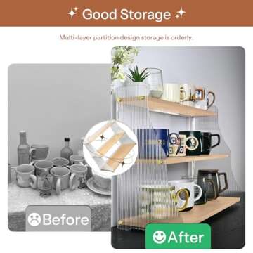 KAOTGOT Coffee Mug Holder Wooden Cup Station Organizer 3 Tier Cup Holder for Coffee Bar Mug Display Rack for Countertop Mug Holder Shelf for Home Kitchen Pine Wood