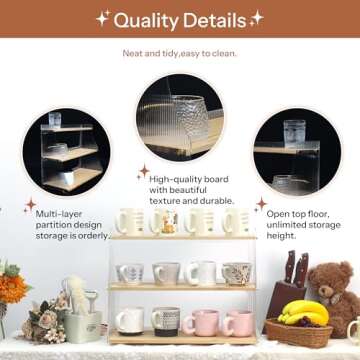 KAOTGOT Coffee Mug Holder Wooden Cup Station Organizer 3 Tier Cup Holder for Coffee Bar Mug Display Rack for Countertop Mug Holder Shelf for Home Kitchen Pine Wood